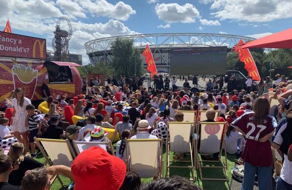 An image showing a McDonalds fan zone for the Women's World Cub outside London Stadium