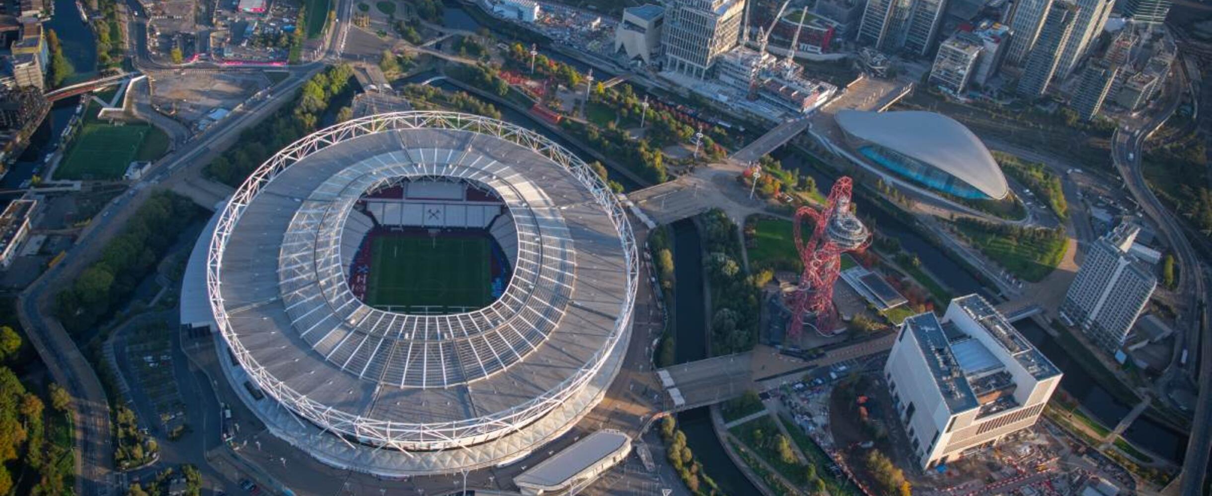 An aerial shot showing London Stadium from above