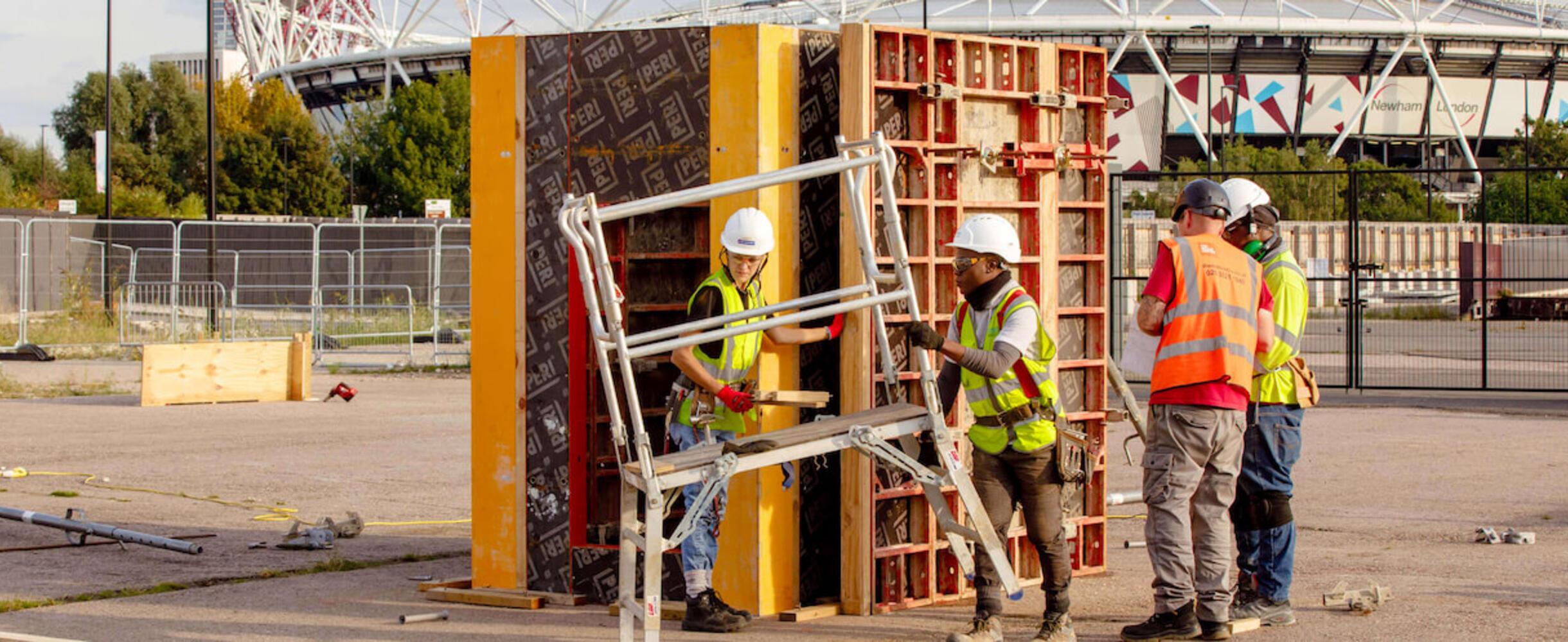 A group of students at Build East on Queen Elizabeth Olympic Park