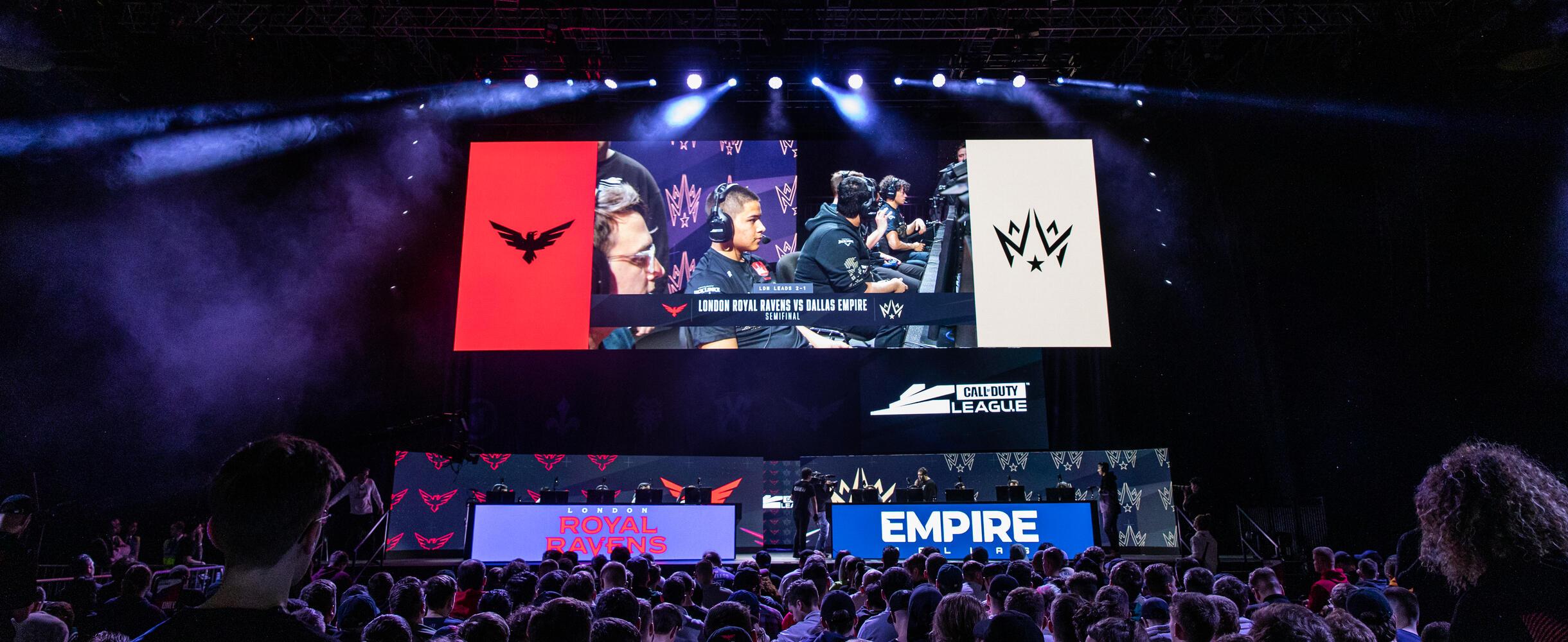 Big screen in a dark arena