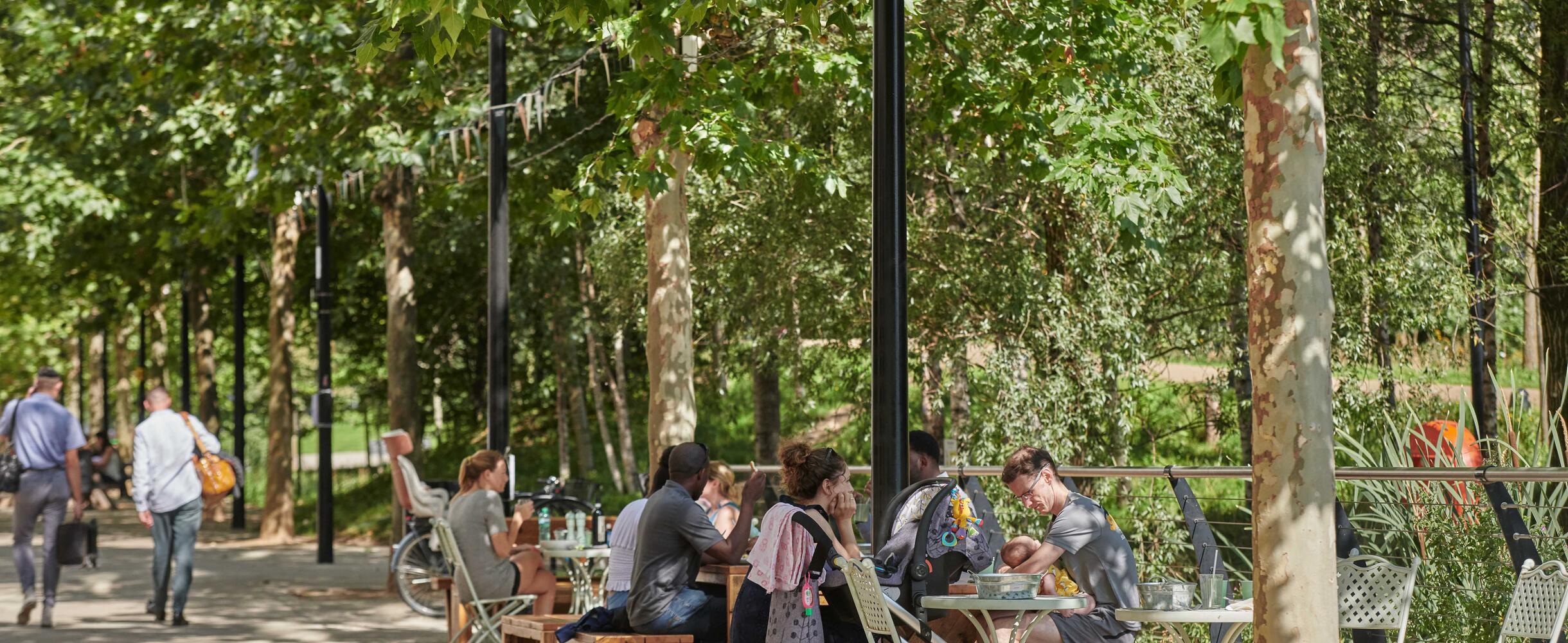 People eating outside in East Village