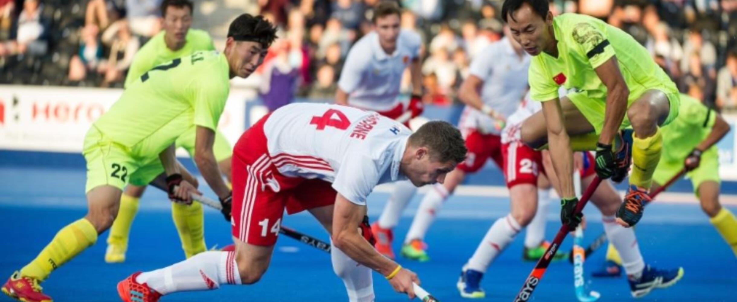 A hockey match taking place at Lee Valley Hockey and Tennis Centre