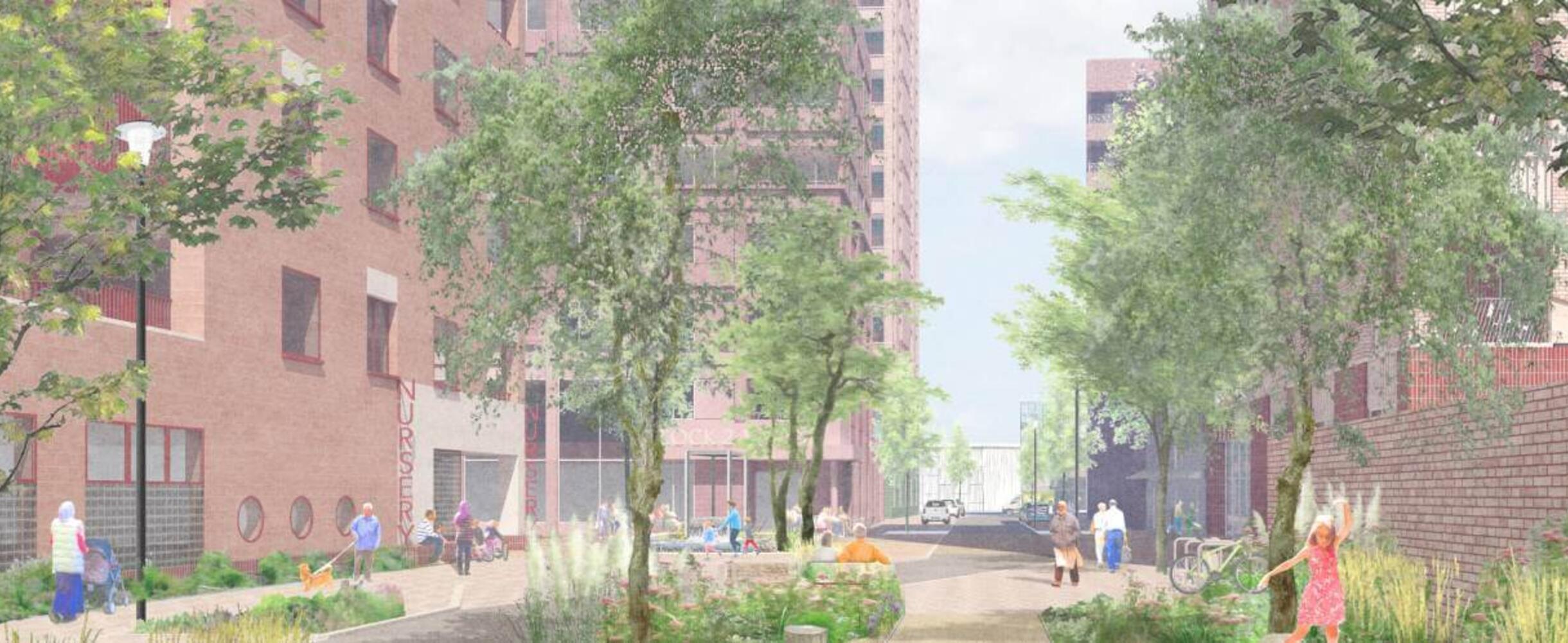 A CGI image of Pudding Mill Lane new housing