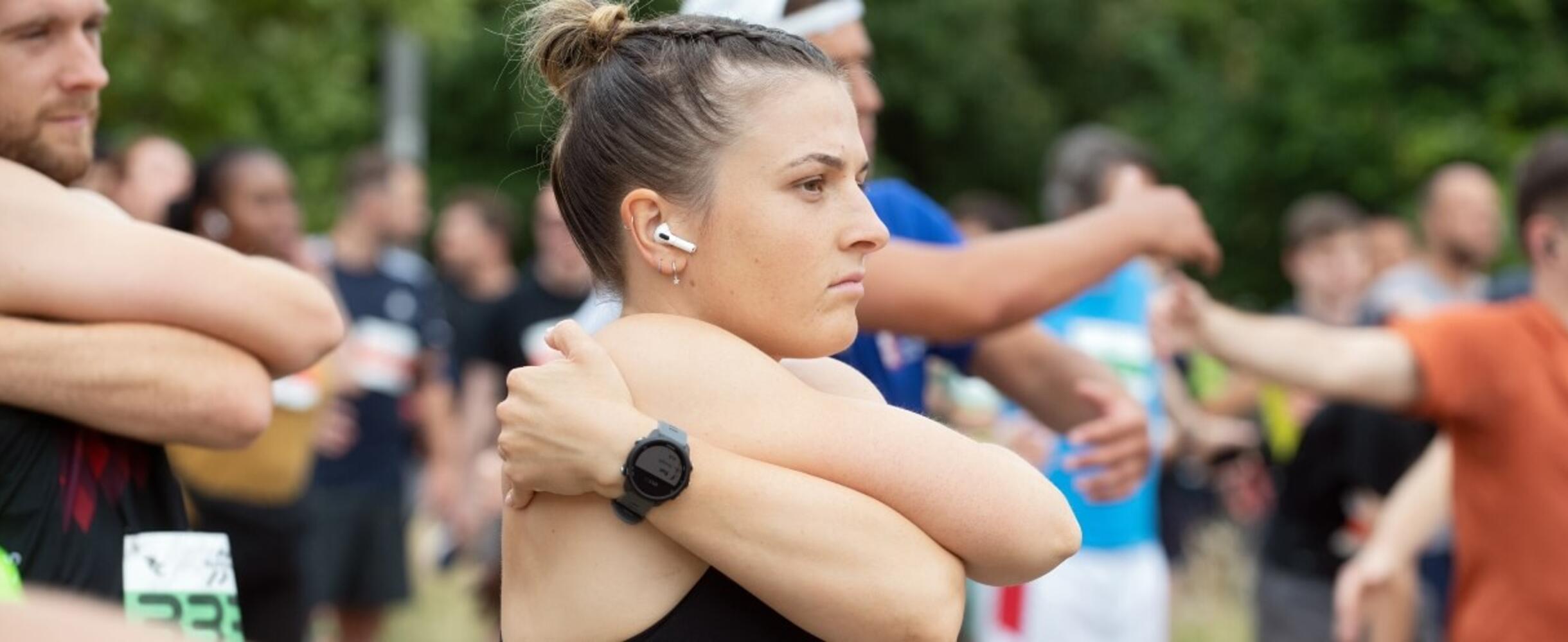Woman stretching before 5k