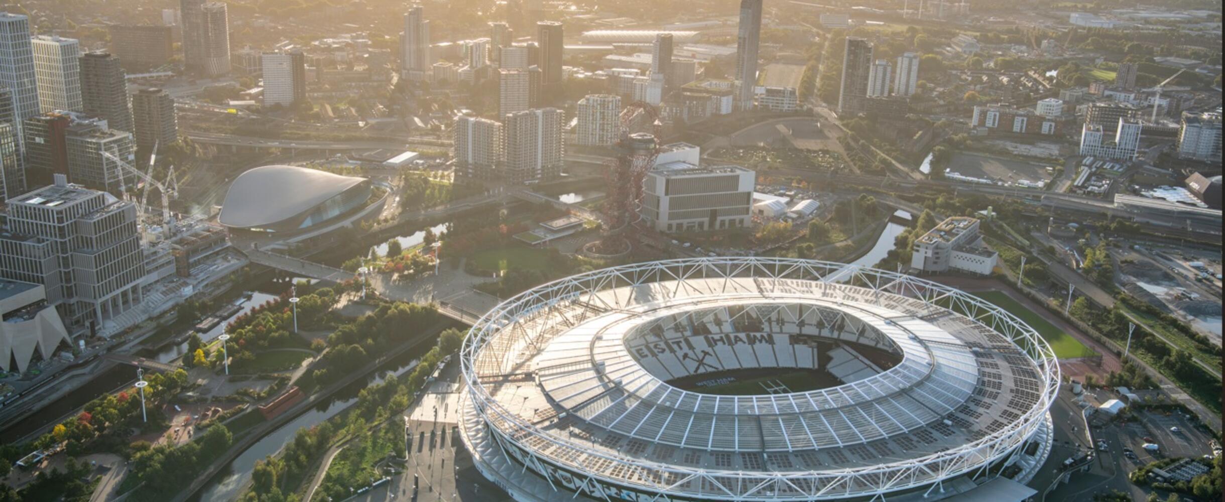 CGI of solar membrane panels on roof of London Stadium
