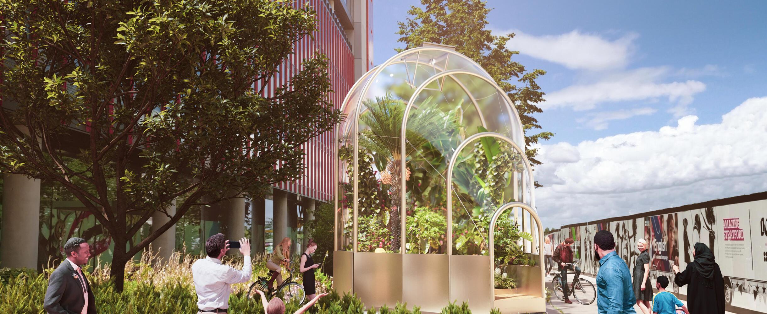 An CGI image of a structure at the London Design Festival at IQL