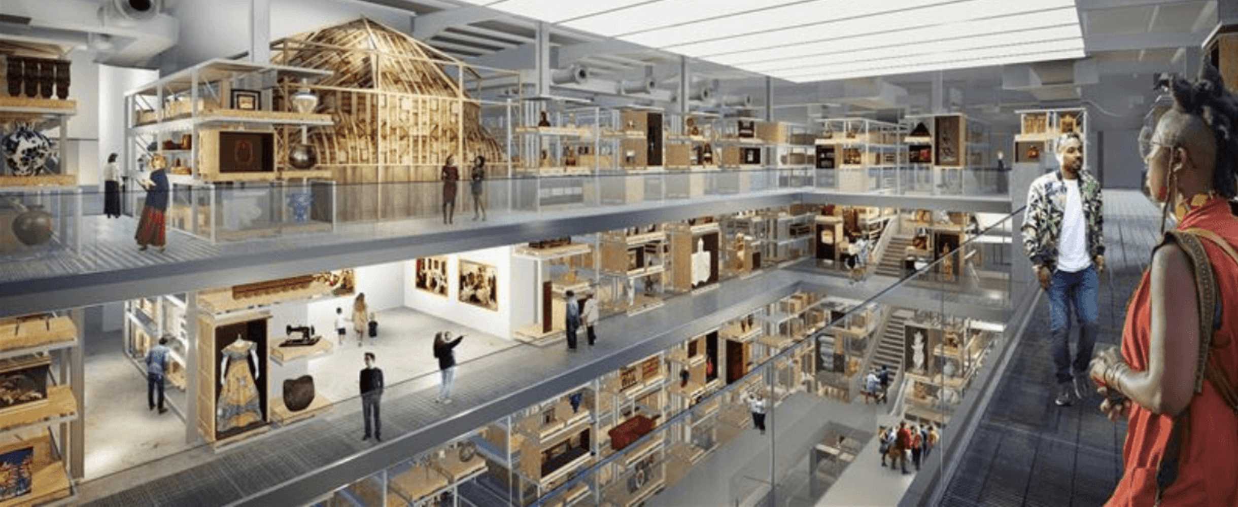 A render of the central Collection Hall at V&A East Storehouse