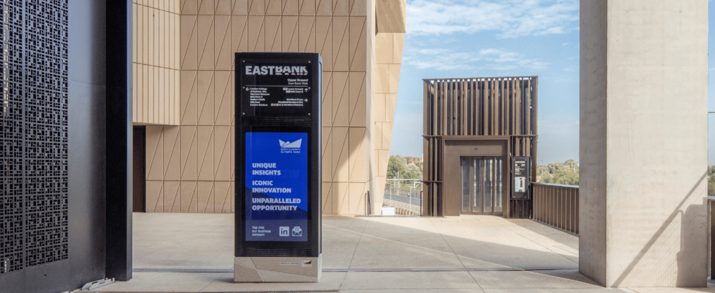 Digital screen on Queen Elizabeth Olympic Park