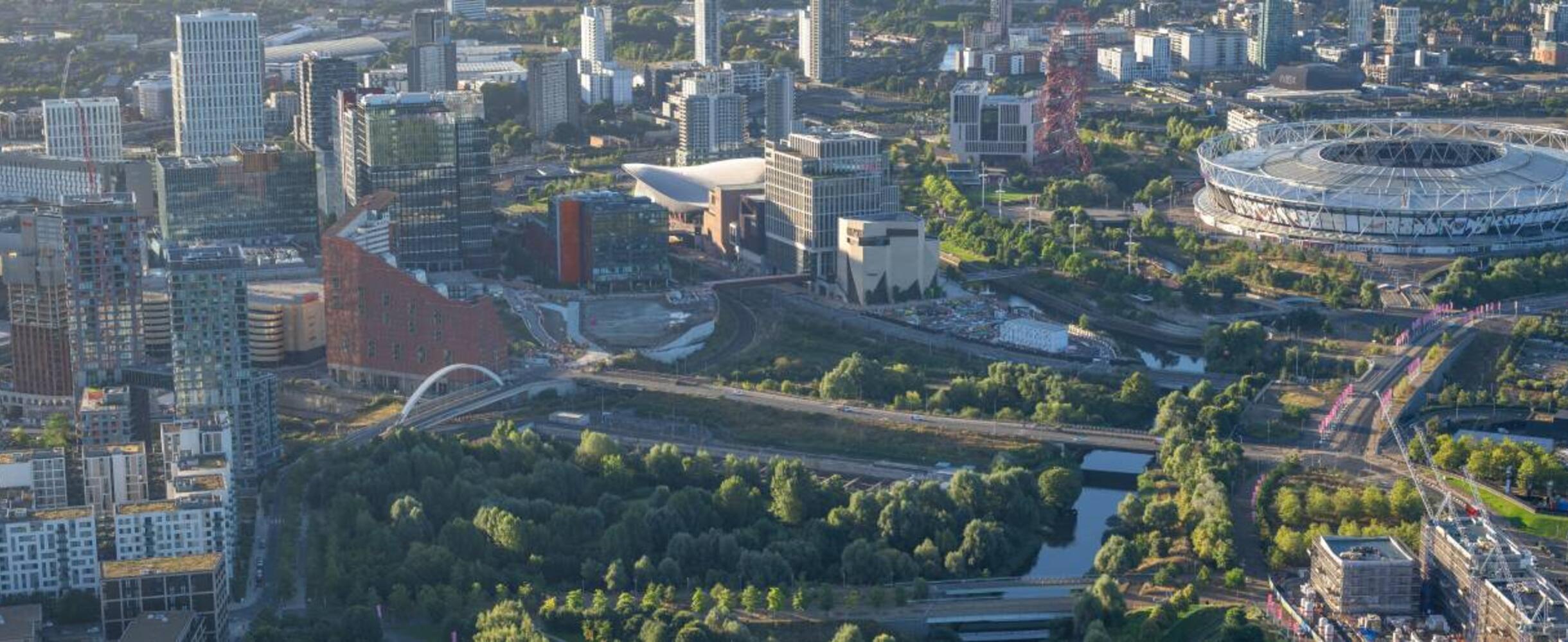 Aerial shot of Queen Elizabeth Olympic Park