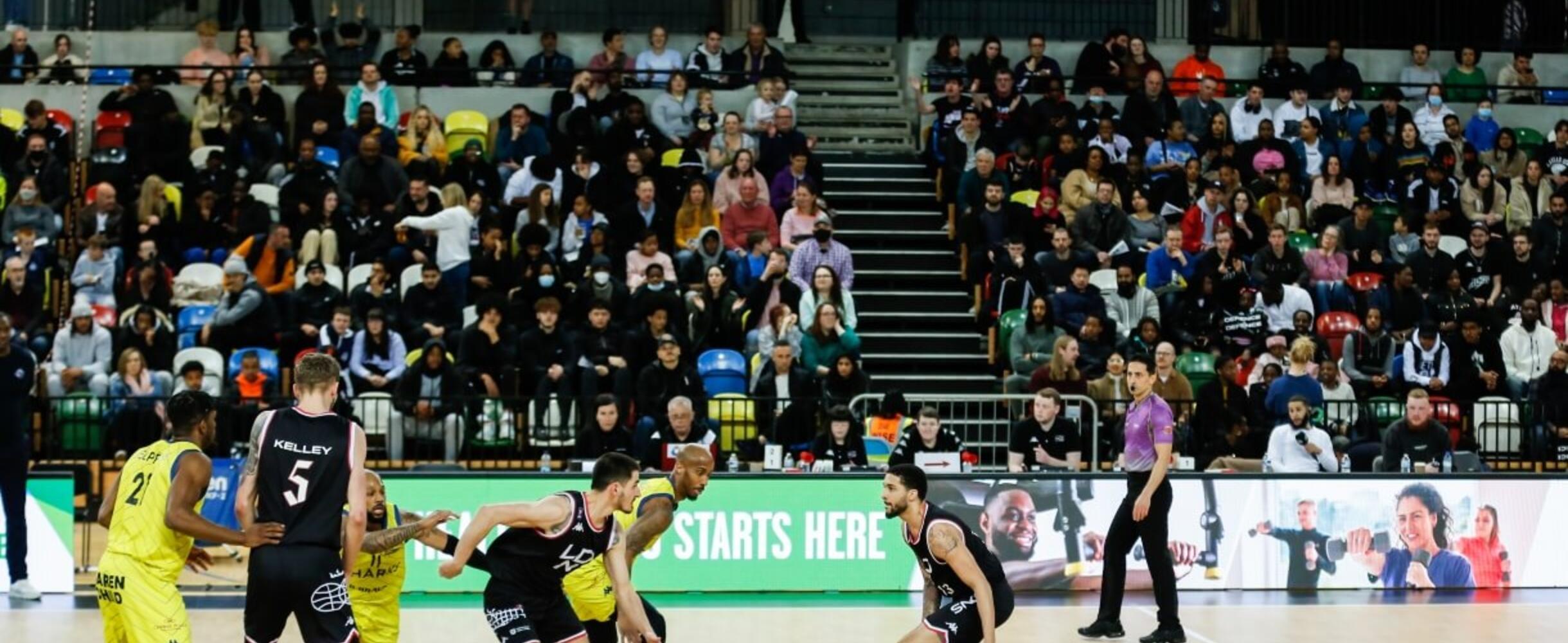 A men's basketball match at the Copper Box Arena