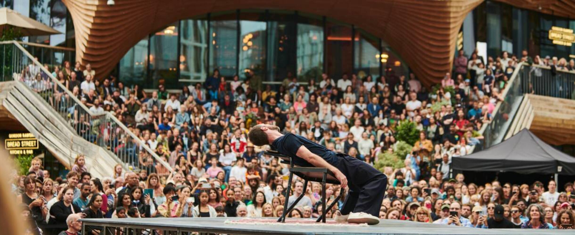 A photo of a performance at Dancing City festival on Queen Elizabeth Olympic Park in London