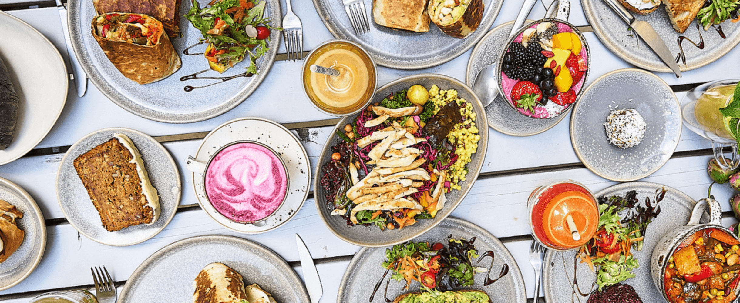 A table of food at Ginger & Mint
