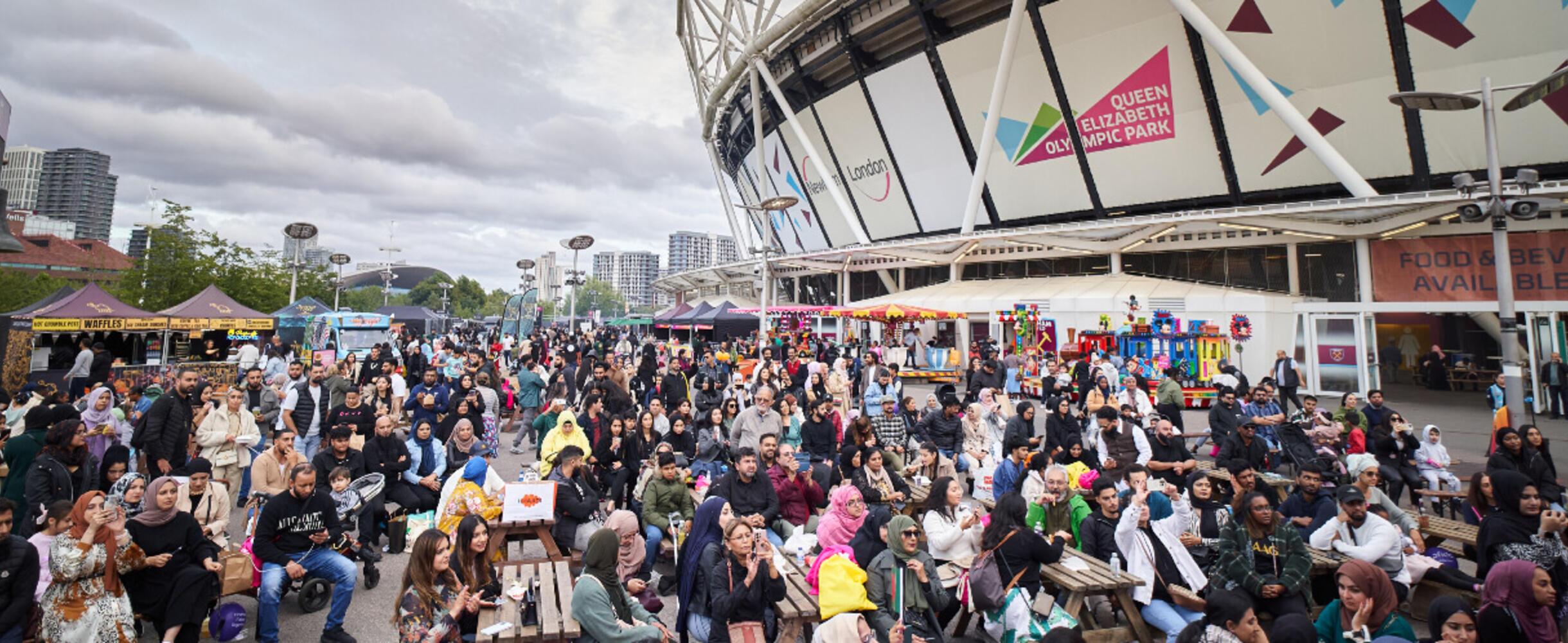 A crowd at World Halal Food Fest by London Stadium