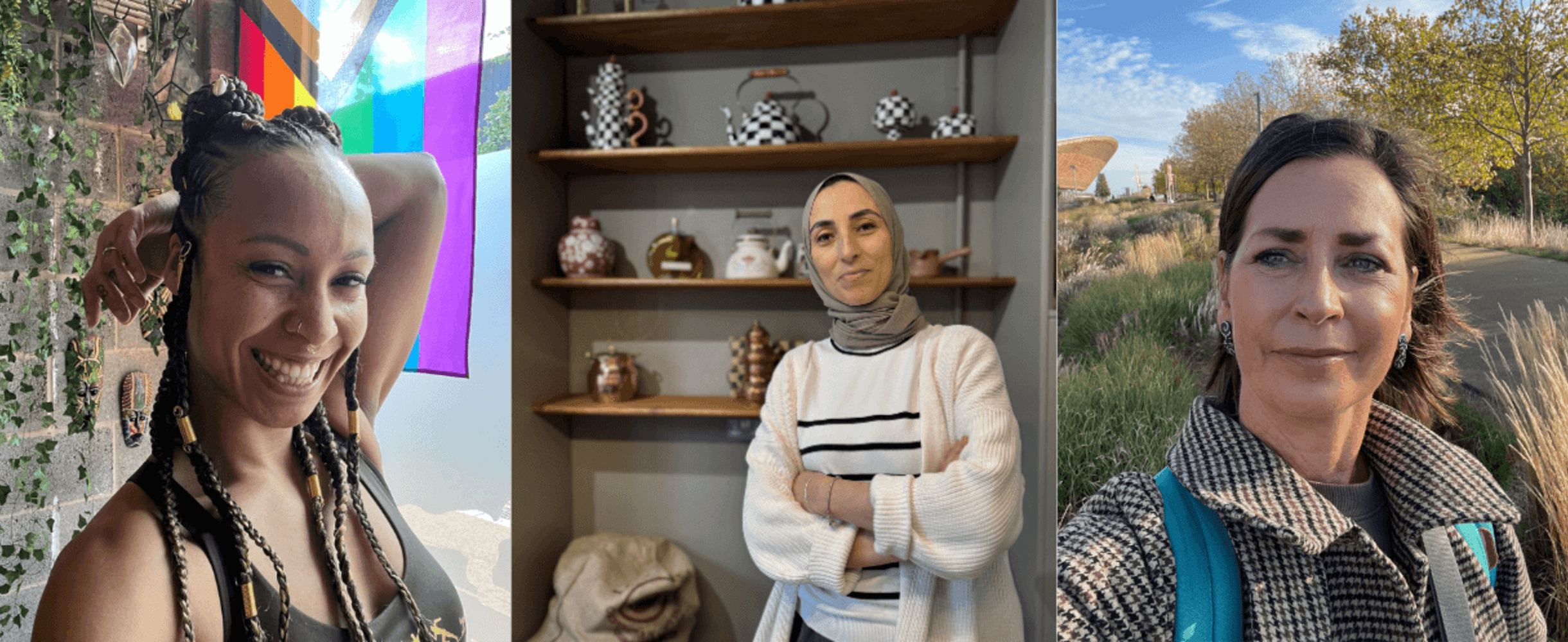 3 images of women leaders on Queen Elizabeth Olympic Park