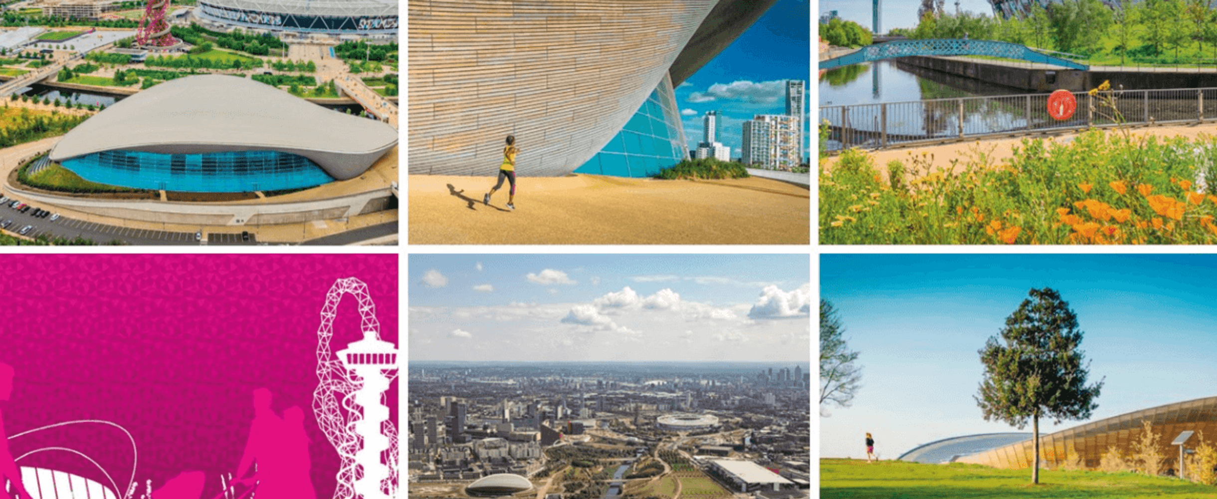 A series of postcard images for the Queen Elizabeth Olympic Park