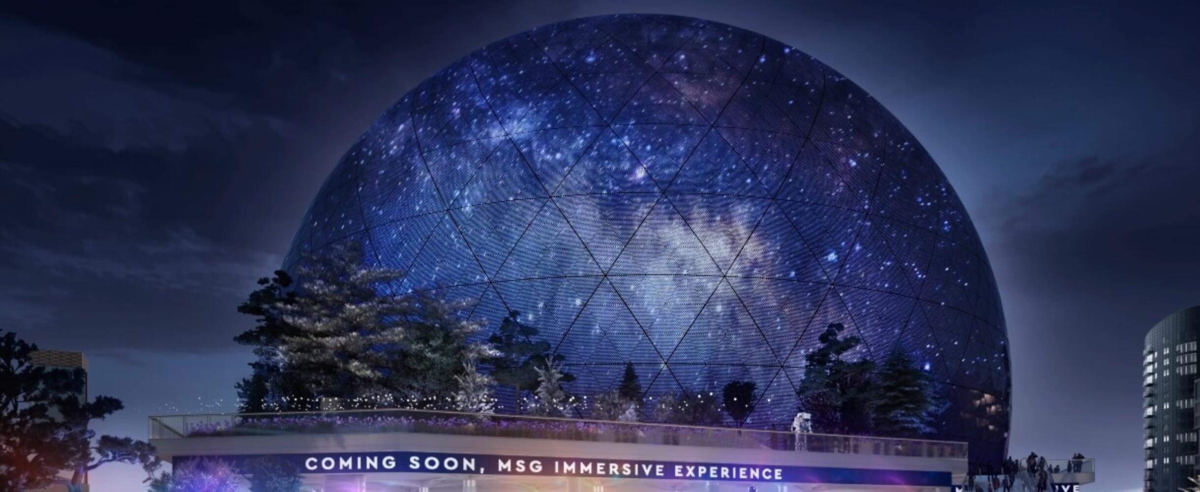 A computer-generated image of the MSG Sphere in Stratford