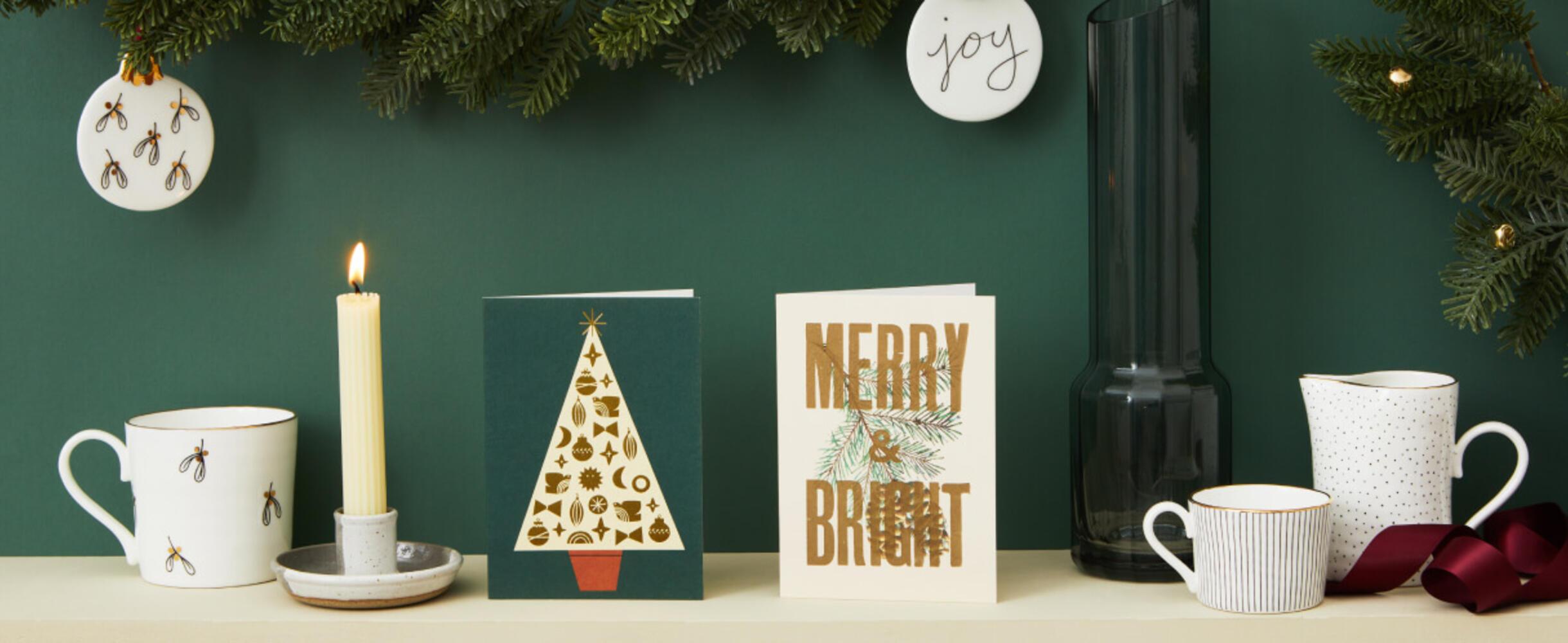 cards and presents on a mantlepiece