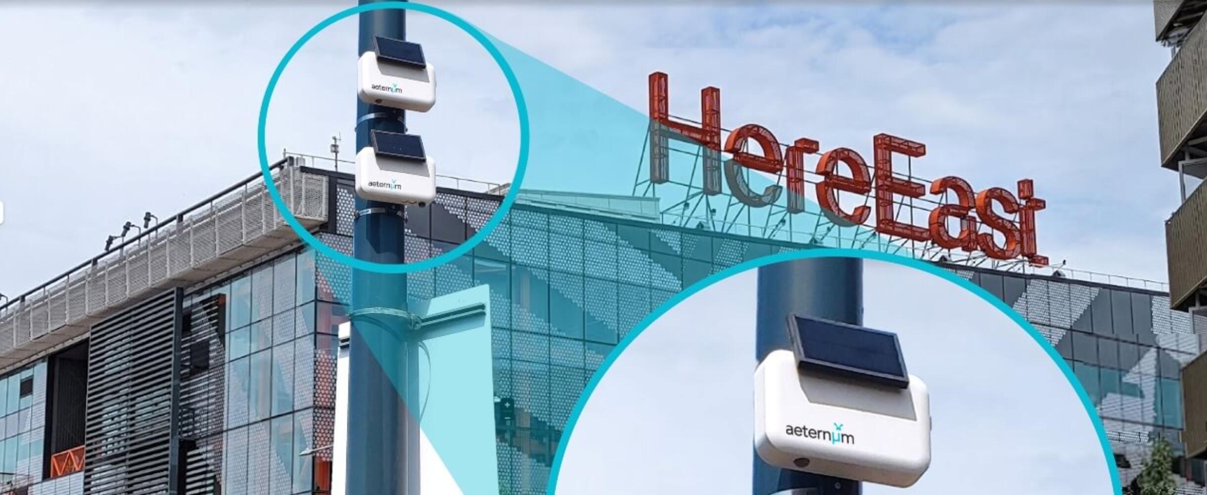 A close up of air pollution sensors at Here East