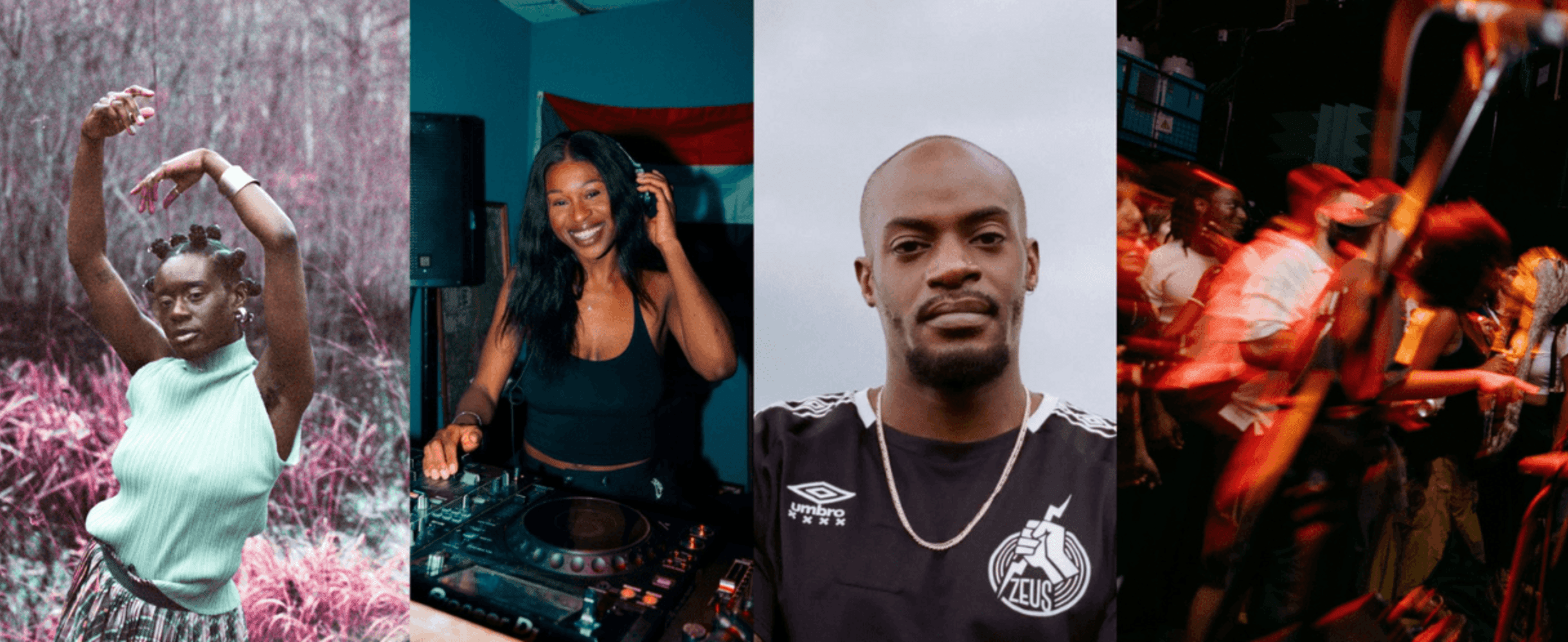 Four images of performers and DJs