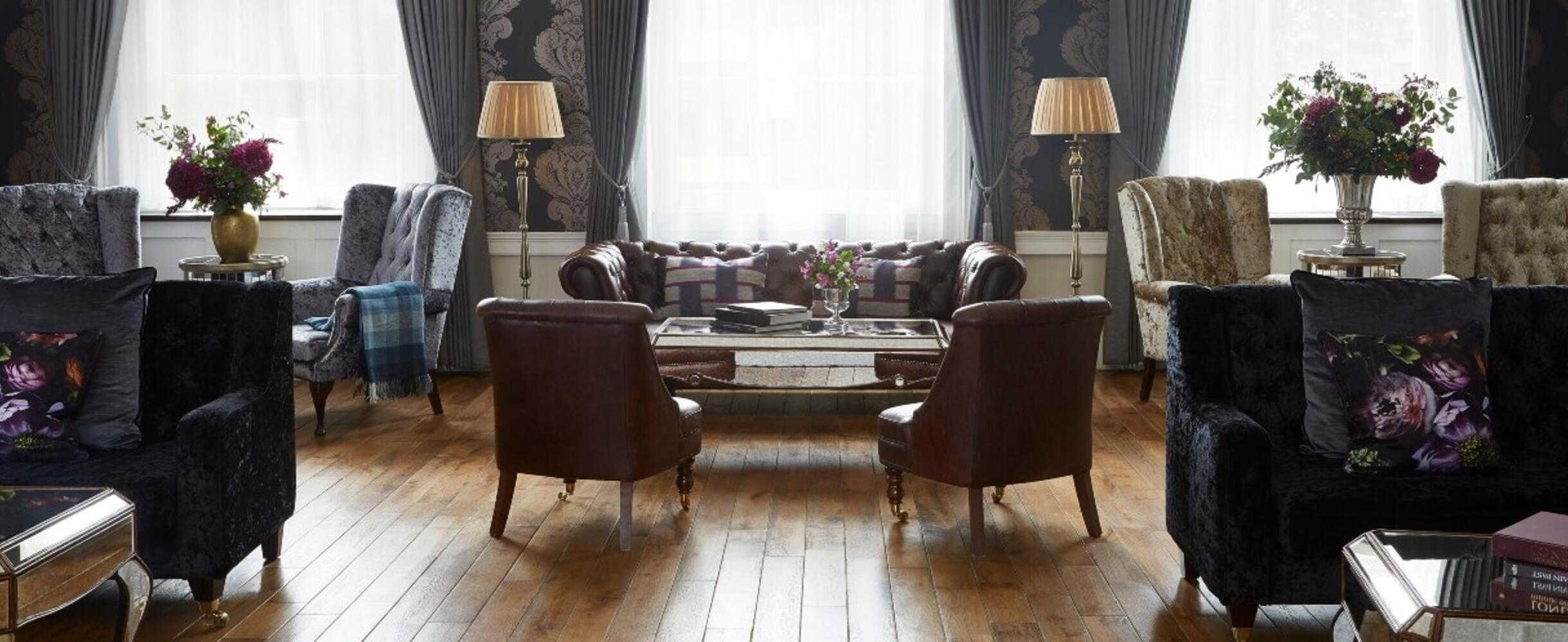 A sophisticated hotel lounge