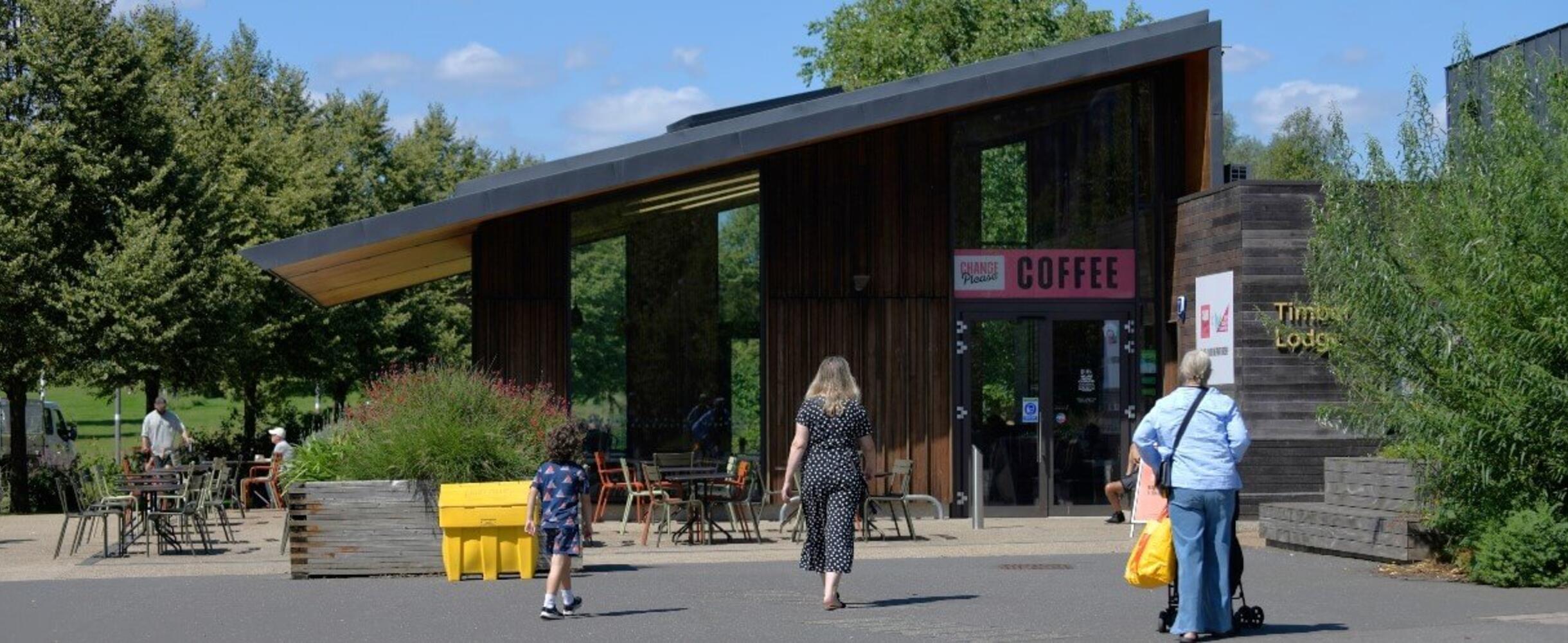 A shot of Timber Lodge's exterior in the sun