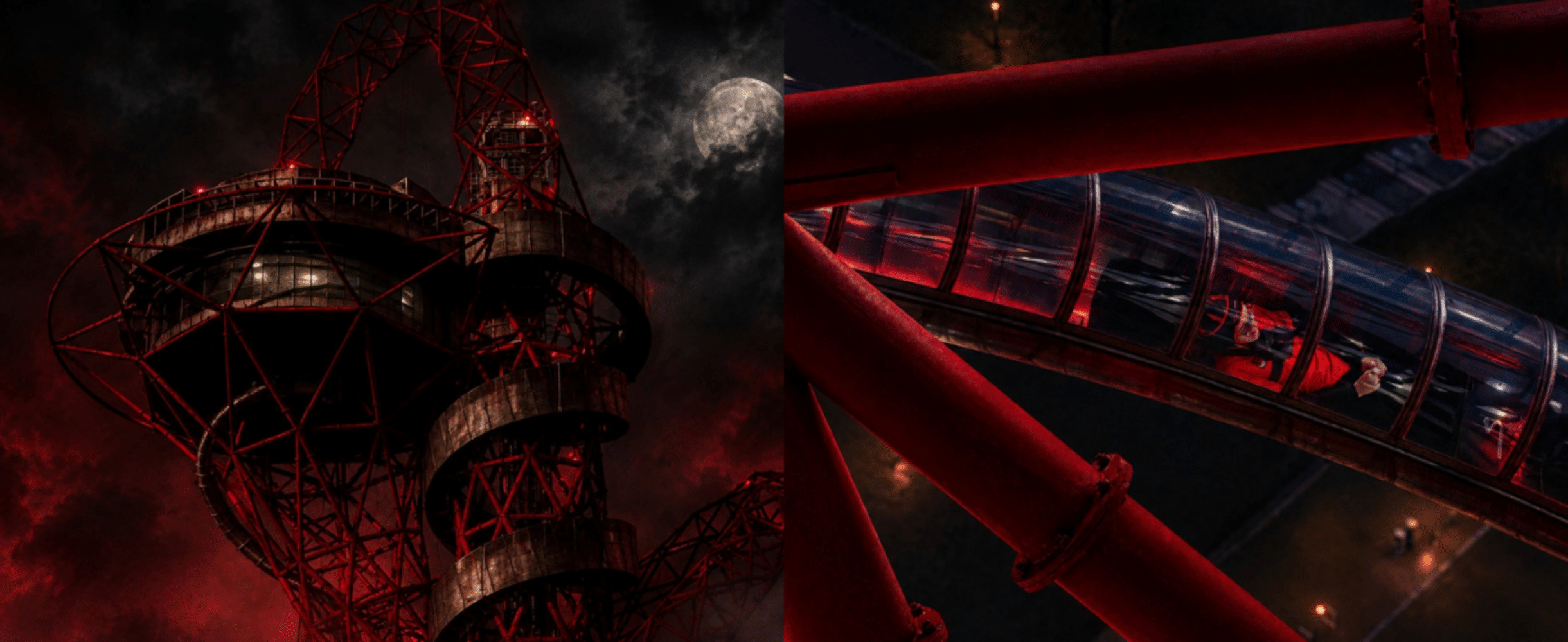 The ArcelorMittal Orbit in scare mode for Halloween
