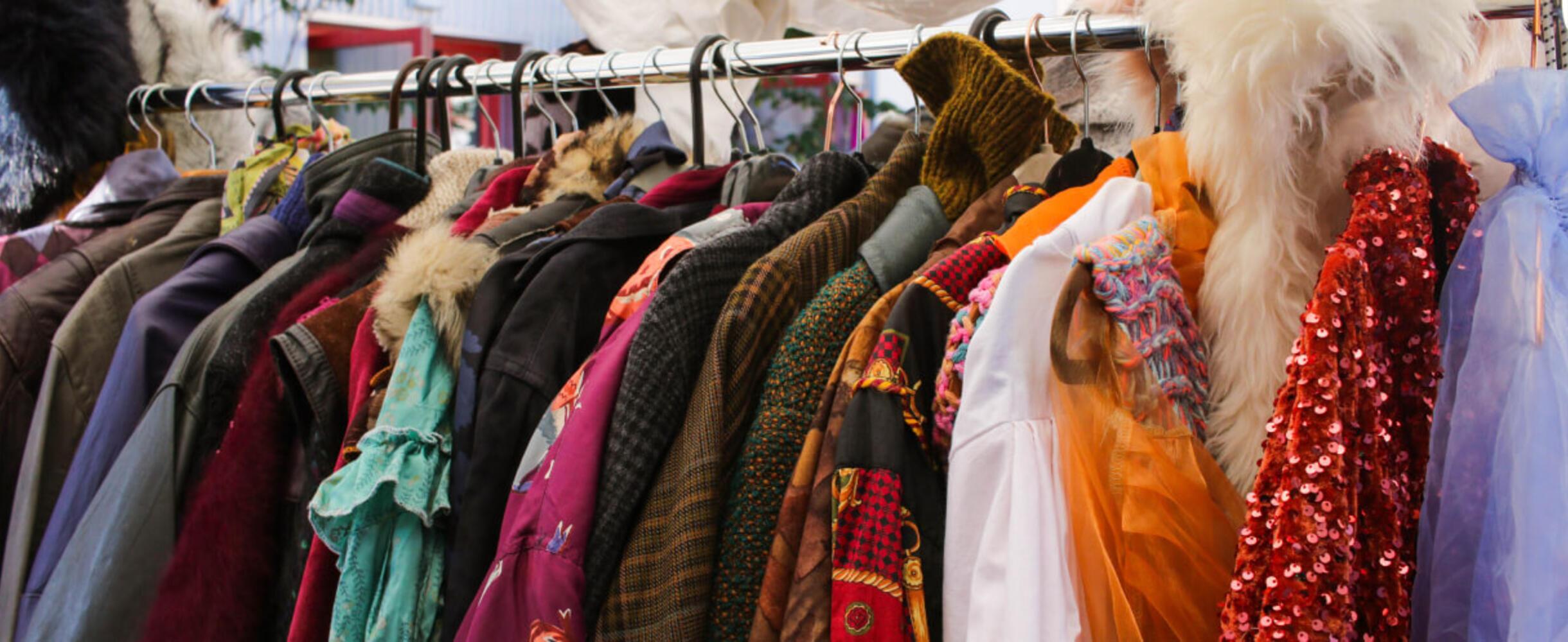 A rack of jackets at the Hackney Bridge Christmas market