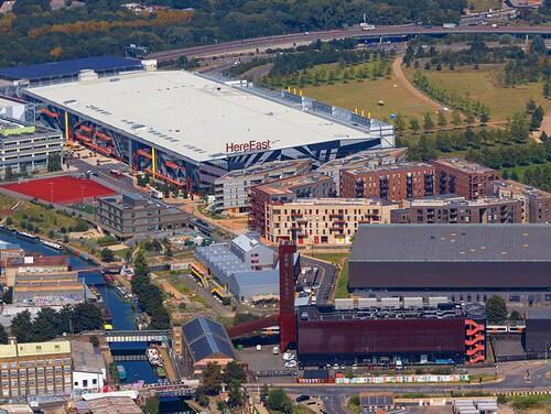 Aerial view of HEre East site