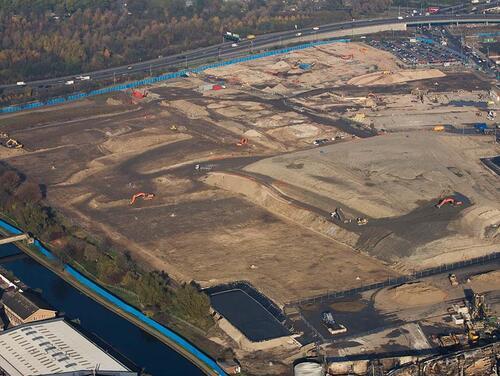 Aerial view of Here East construction site