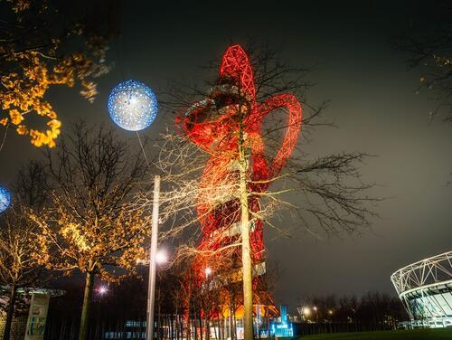 View of the ArcelorMittal Orbit slide at night