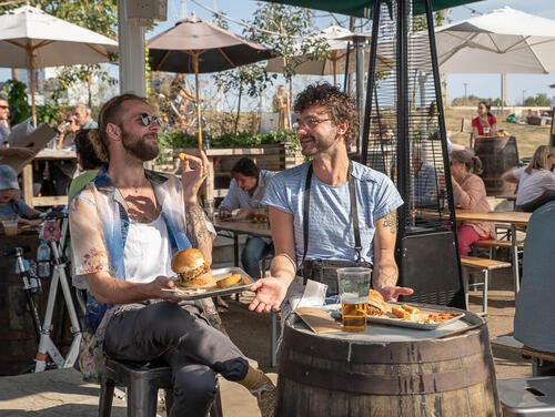 two people eating at Barge East Gardens