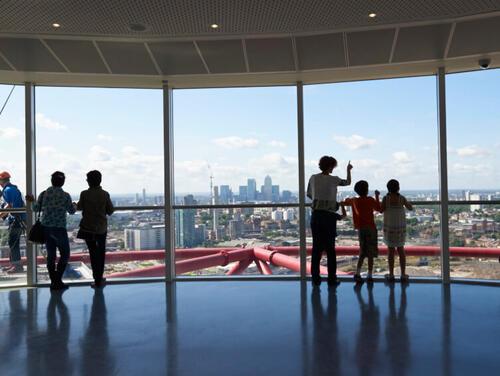 Visitors looking at the skyline view at the ArcelorMittal Orbit 