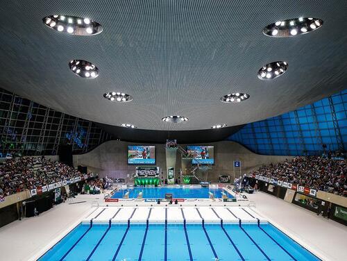 A broad angle of London Aquatics Centre