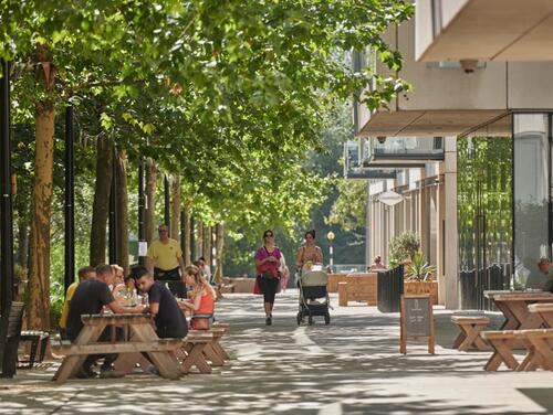 People sitting outdoors along pavements