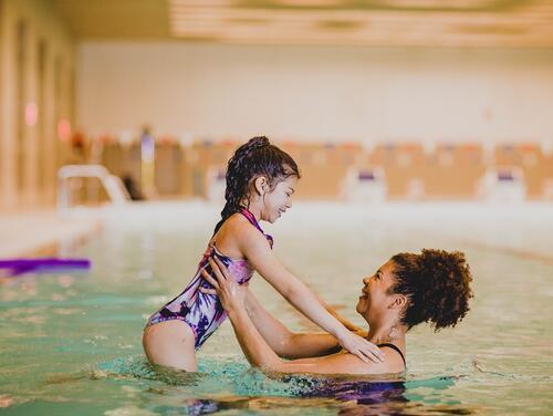 Mum and daughter in swimming pool
