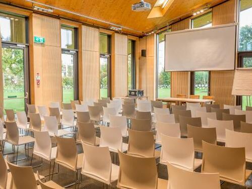 A room set up for a presentation at Timber Lodge Cafe