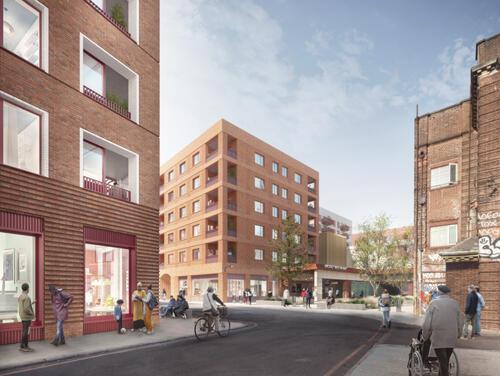 Artist rendering of new homes and streets around Hackney