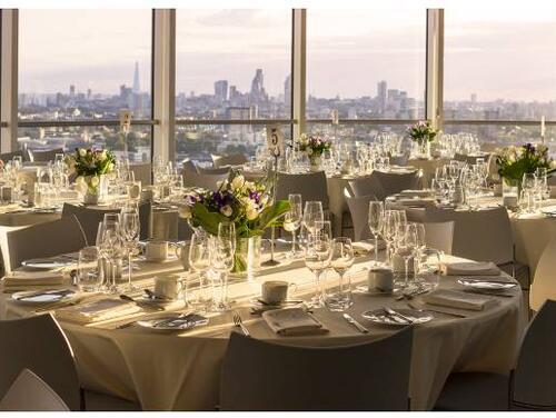 The viewing deck prepared for a wedding with the London skyline in the background