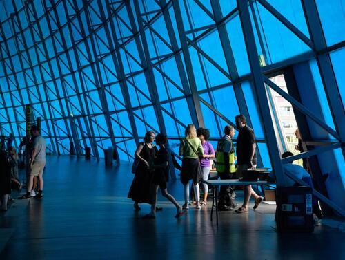 The entrance of the London Aquatics Centre