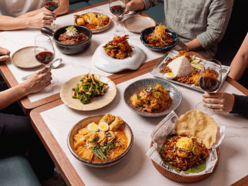 A collection of small dishes on a restaurant table