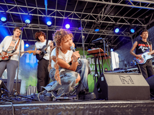 A band performing onstage