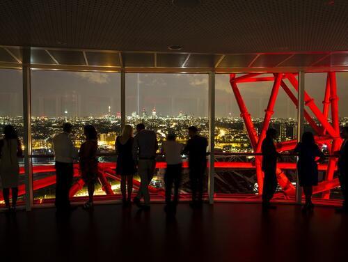 Night view from inside the ArcelorMittal Orbit