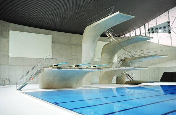 An image showing the diving boards of the London Aquatics Centre