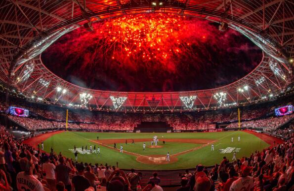 Fireworks light up the sky at MLB London Series at London Stadium