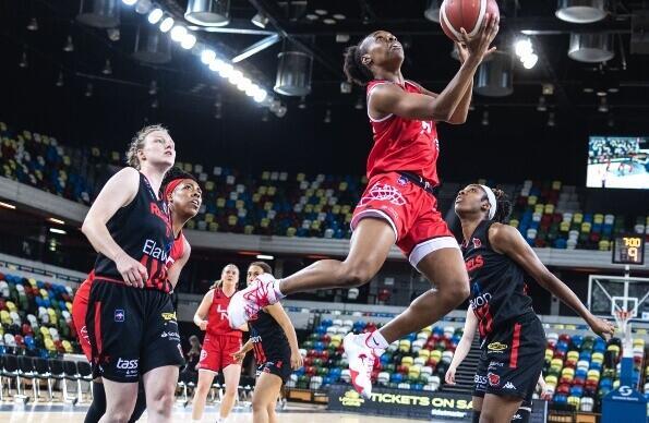 A women's basketball game at Copper Box Arena
