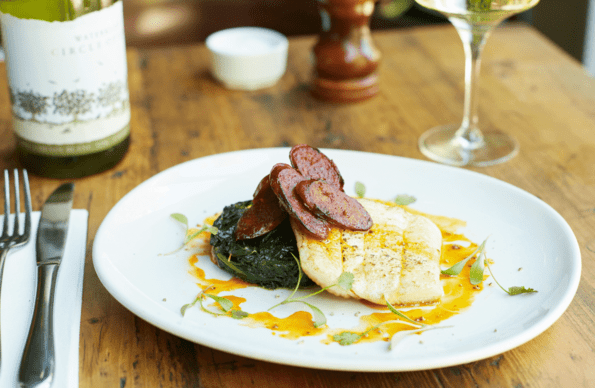 A closeup shot of food at Darkhorse restaurant