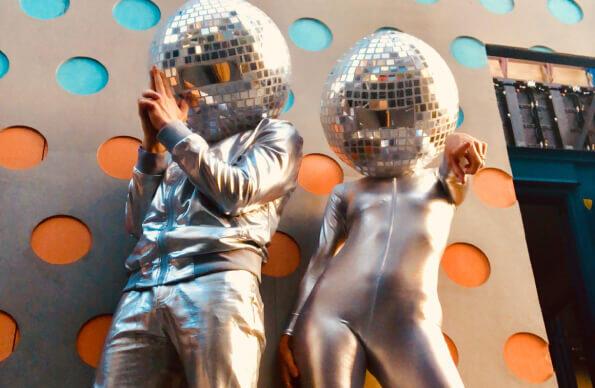 Disco ball heads at winter adventure