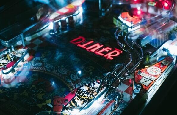 A closeup shot of a pinball machine