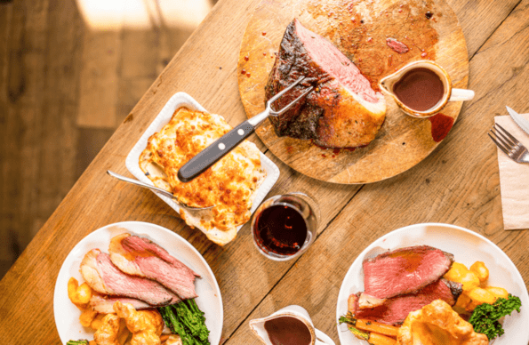 An overhead shot of a roast dinner