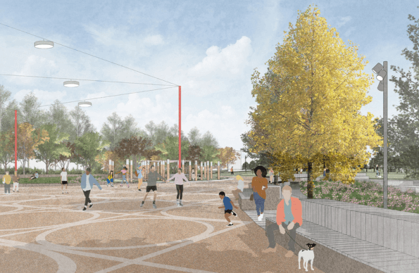 An artist rendering of new public space on the Park